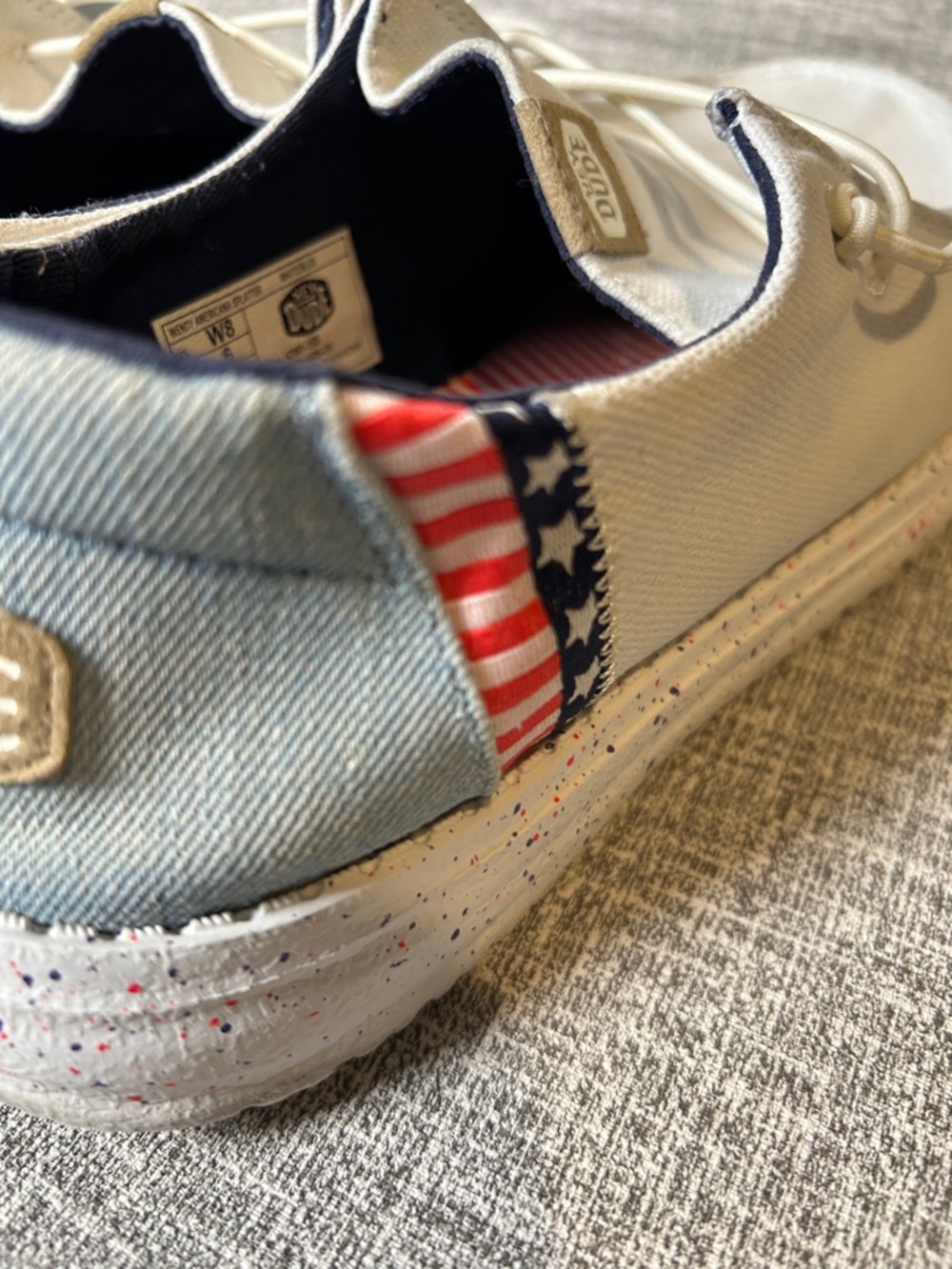 Hey Dude White Canvas Slip-On Boat Shoes with Stars & Stripes Heel size 8 womens - Picture 7 of 15